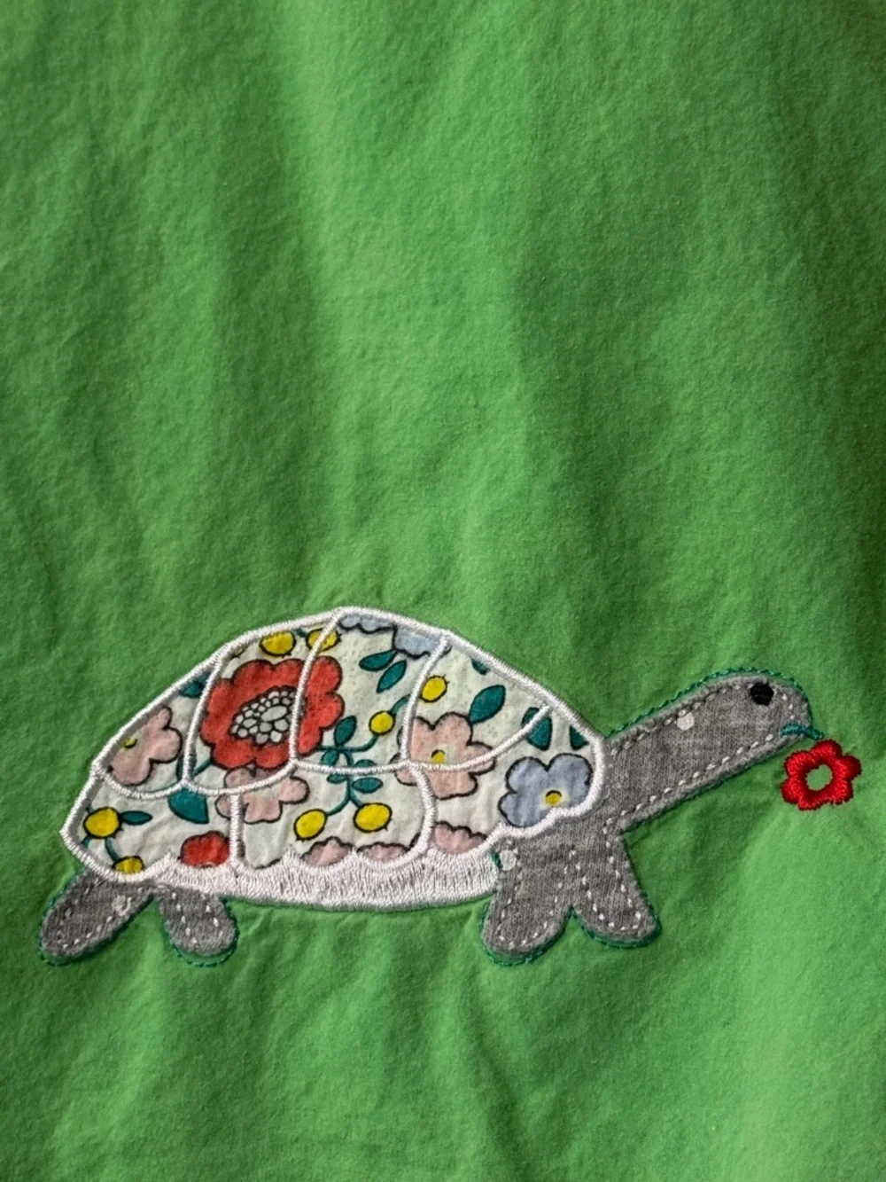 CARTER'S Cotton Green Pom-Trim Turtle Appliqué Dress Size 6-9M